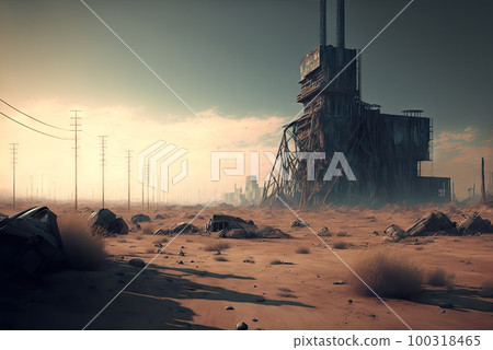 Post Apocalyptic World, Apocalypse City, Wasteland, Nuclear Desert, Abstract Generative AI Illustration Post Apocalyptic World, Apocalypse City, Wasteland, Nuclear Desert, Abstract Generative AI Illustration 100318465