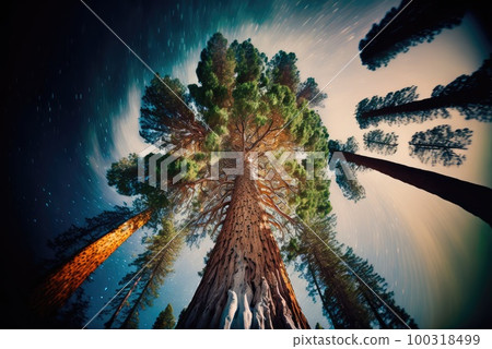 Sequoia Tree, Giant Pine, Redwood Park with Sequoia Tree Drawing Imitation, Generative AI Illustration 100318499