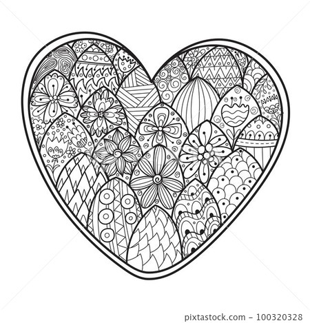 Zentangle floral heart coloring page. Black and white love pattern for antistress coloring book 100320328