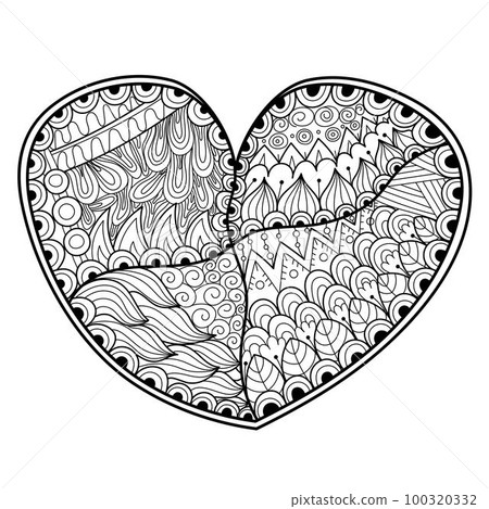 Black and white zentangle heart coloring page. Outline love pattern for antistress coloring book 100320332