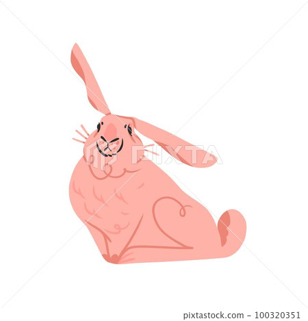 Hand drawn abstract vector graphic clipart illustration collection with pink adorable cute,cartoon bunny character.Trendy kids modern design concept.Vector contemporary New Year and Easter symbol. 100320351