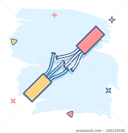 Vector cartoon electric plug sign icon in comic style. Power plug sign illustration pictogram. Electric cable business splash effect concept. 100320598