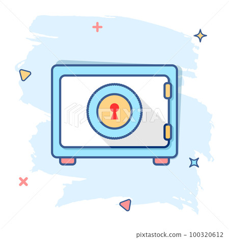 Vector cartoon money safe icon in comic style. Deposit money sign illustration pictogram. Protection business splash effect concept. 100320612