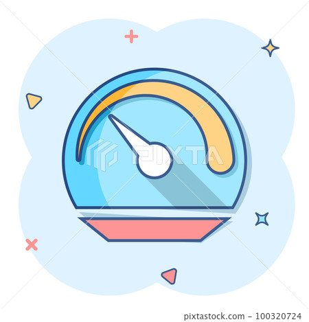 Vector cartoon dashboard icon in comic style. Level meter sign illustration pictogram. Speed business splash effect concept. Vector cartoon dashboard icon in comic style. Level meter sign illustration pictogram. Speed business splash effect concept. 100320724