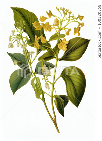 A Fantasy Non-Existent Plant, Swietenia Macrophylla Botanical Illustration, Abstract Generative AI Illustration 100320859