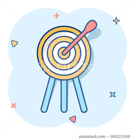 Vector cartoon target aim icon in comic style. Darts game illustration pictogram. Dartboard sport target business splash effect concept. 100321308