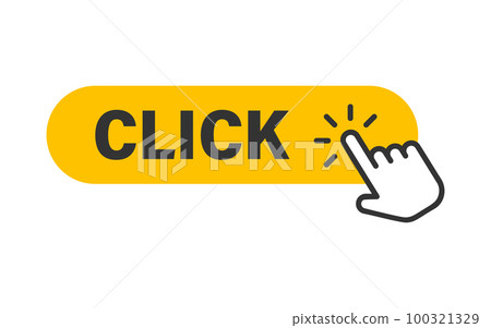 Click here icon in flat style. Pointer clicking vector illustration on isolated background. Web button sign business concept. Click here icon in flat style. Pointer clicking vector illustration on isolated background. Web button sign business concept. 100321329