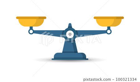 Scale icon in flat style. Weight balance vector illustration on isolated background. Equilibrium comparison sign business concept. 100321334