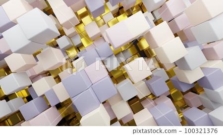 3D rendering background of light-colored and golden random shuffled cubes 100321376