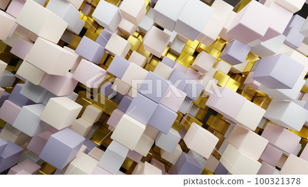 3D rendering background of light-colored and golden random shuffled cubes 100321378