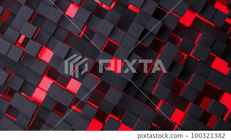 3d rendering abstract background of randomly positioned black and red cubes. 3d rendering abstract background of randomly positioned black and red cubes. 100321382
