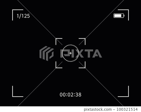 Photo camera frame viewfinder. Video recording screen. Vector illustration on black background. 100321514