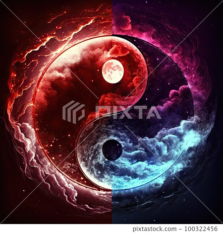 Yin Yang Harmony Symbol Made of Natural Elements, Fire Water Ying Yang, Abstract Generative AI Illustration Yin Yang Harmony Symbol Made of Natural Elements, Fire Water Ying Yang, Abstract Generative AI Illustration 100322456