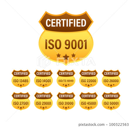 Set of ISO Certification stamp and labels. ISO Certified badge. Information security management 100322563