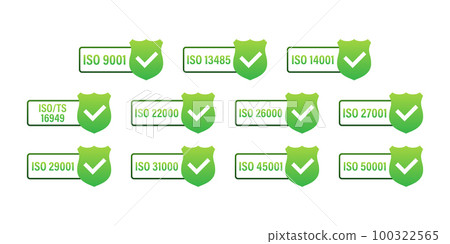 Set of ISO Certification stamp and labels. ISO Certified badge. Information security management 100322565