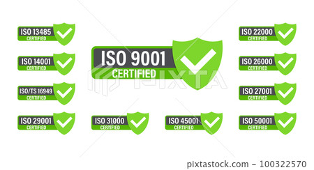 Set of ISO Certification stamp and labels. ISO Certified badge. Information security management Set of ISO Certification stamp and labels. ISO Certified badge. Information security management 100322570