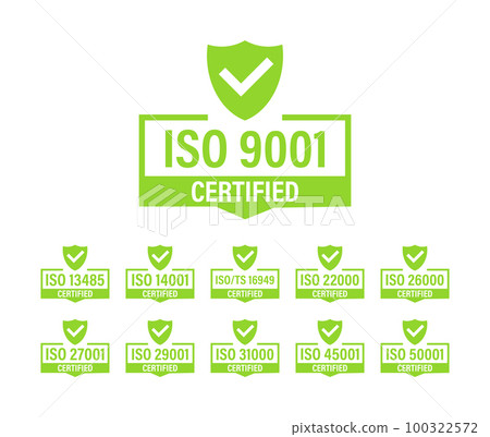 Set of ISO Certification stamp and labels. ISO Certified badge. Information security management 100322572