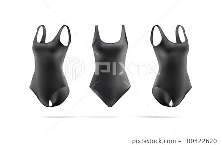 Blank black one-piece swimsuit mockup, front and side view Blank black one-piece swimsuit mockup, front and side view 100322620
