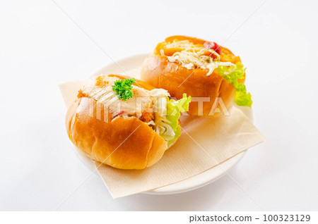 butter roll sandwich on white background butter roll sandwich on white background 100323129