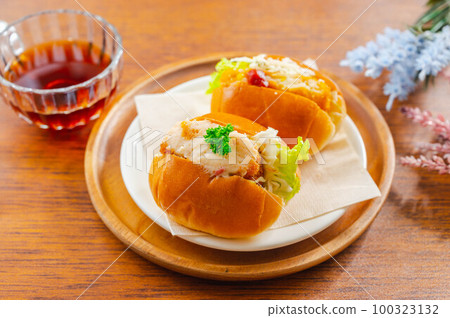 butter roll sandwich and coffee butter roll sandwich and coffee 100323132
