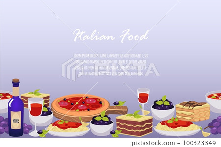 Italian food banner template with copy space for text, flat vector illustration. Italian food banner template with copy space for text, flat vector illustration. 100323349