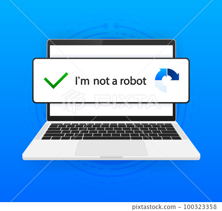 Recaptcha, Im not a robot. Confirmed recaptcha. Im not a robot button. Internet safety concept. Banner for website or application. Vector illustration. 100323358