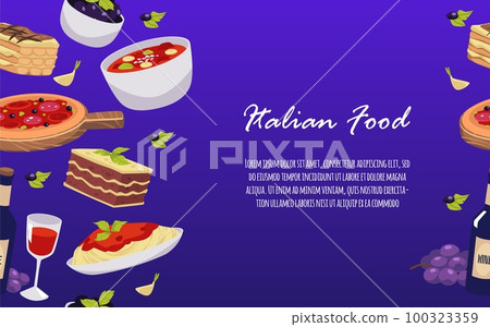 Italian food banner with copy space for text, flat vector illustration. 100323359