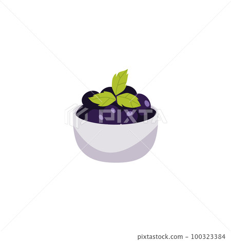 Bowl of black olives, cartoon flat vector illustration isolated on white background. Bowl of black olives, cartoon flat vector illustration isolated on white background. 100323384