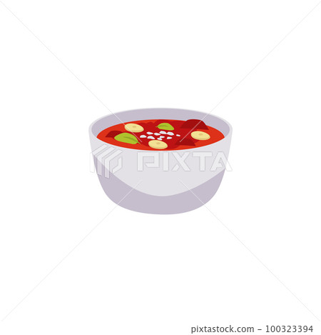 Plate with minestrone Italian soup flat style, vector illustration 100323394
