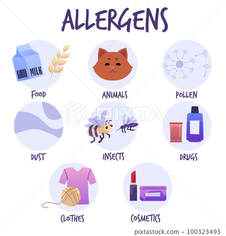 Infographic with round shapes about allergens flat style Infographic with round shapes about allergens flat style 100323493