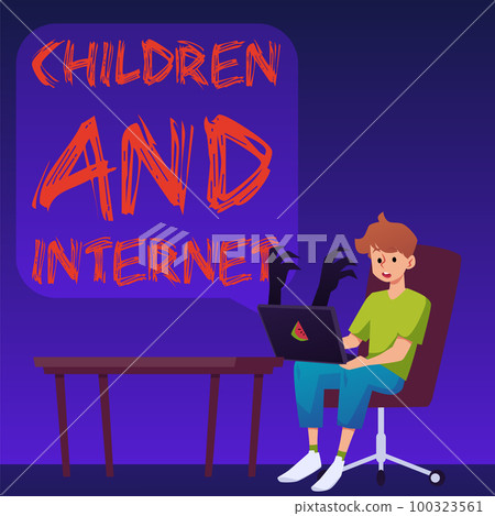 Children and the Internet security issue and access, flat vector illustration. Children and the Internet security issue and access, flat vector illustration. 100323561