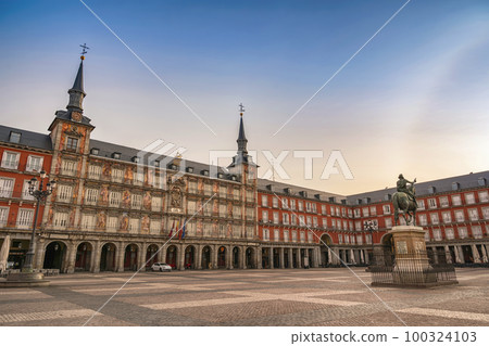 Madrid Spain, sunrise city skyline at Plaza Mayor 100324103