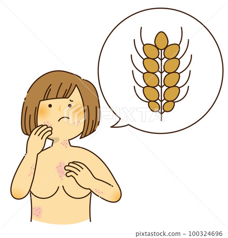 A woman who is itching due to a wheat allergy 100324696
