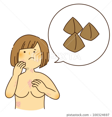 A woman who is itching due to buckwheat allergy A woman who is itching due to buckwheat allergy 100324697