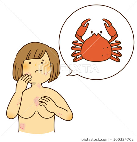 A woman who is itchy due to a crab allergy A woman who is itchy due to a crab allergy 100324702