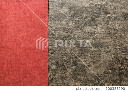 top view with red empty kitchen napkin isolated on table background. Folded cloth for mockup with copy space, Flat lay. Minimal style top view with red empty kitchen napkin isolated on table background. Folded cloth for mockup with copy space, Flat lay. Minimal style 100325290