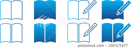 Blue documents and pencil icon set 100325977