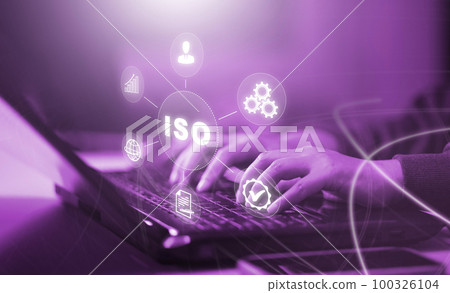 Hand hold Laptop with ISO standards quality control concept, assurance warranty in dark background, Cogs and gear wheel mechanisms, identification information security and encryption, secure access Hand hold Laptop with ISO standards quality control concept, assurance warranty in dark background, Cogs and gear wheel mechanisms, identification information security and encryption, secure access 100326104