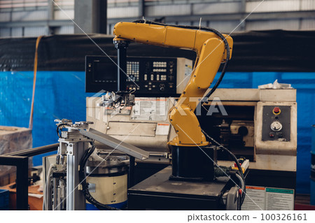 New Generation Robotic Arm Ready for Work on a Production Line. 100326161