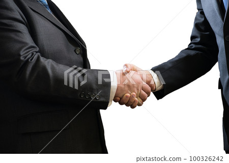 Business handshake of two businessmen in suits isolated on white background 100326242