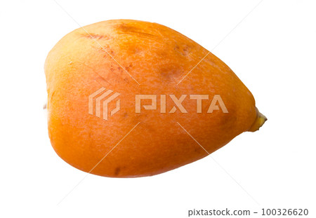 One ripe medlar fruit, close-up, isolated on a white background by clipping One ripe medlar fruit, close-up, isolated on a white background by clipping 100326620