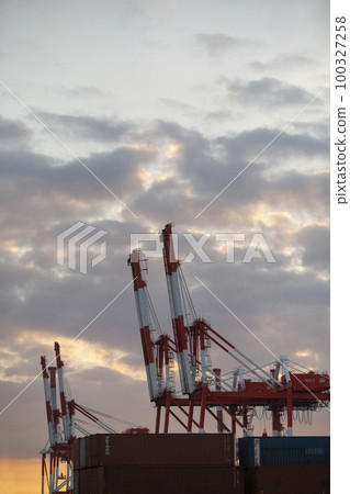 Gantry crane standing at container berth 100327258