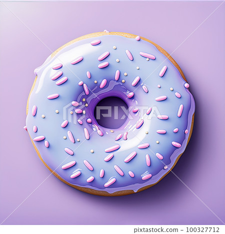 Donut on bright colorful background. Top view, flatlay Donut on bright colorful background. Top view, flatlay 100327712