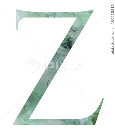 Watercolor teal green letter Z isolated illustration, wedding and greeting design element 100328216