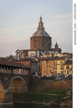 Nice view of Pavia at sunset 100328380