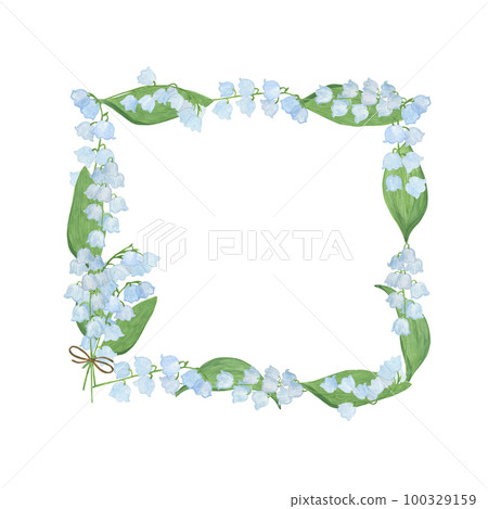 Lily-of-the-valley flower branch, watercolor illustration symbol of spring and happiness hand drawn white plants pattern for greeting cards, invitations, textile 100329159