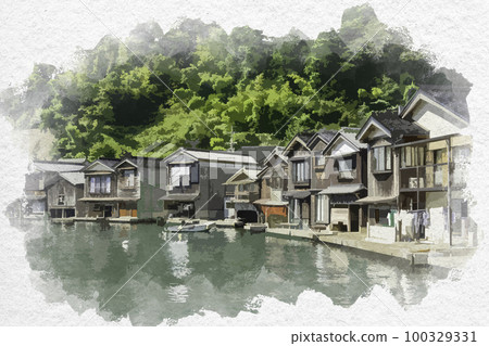 Watercolor-style Ine Funaya house in Ine, Ine-cho, Yosa-gun, Kyoto Watercolor-style Ine Funaya house in Ine, Ine-cho, Yosa-gun, Kyoto 100329331