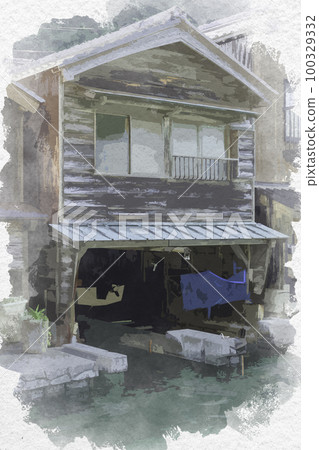 Watercolor-style Ine Funaya house in Ine, Ine-cho, Yosa-gun, Kyoto 100329332