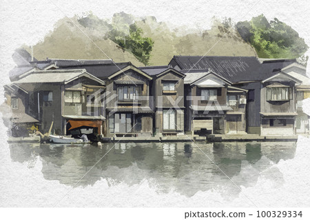 水彩画 京都府伊根町 舟屋 風景画 よたけした？ 水彩画 京都府伊根町 舟屋 風景画 よたけした？ 伊根の舟屋