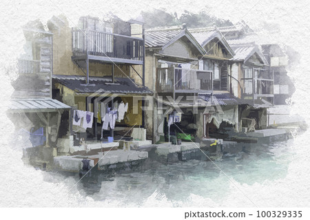 Watercolor-style Ine Funaya house in Ine, Ine-cho, Yosa-gun, Kyoto Watercolor-style Ine Funaya house in Ine, Ine-cho, Yosa-gun, Kyoto 100329335